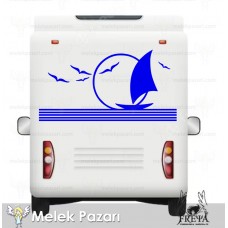Martılar ve Yelkenli Karavan Sticker. Karavan Çıkartmaları 