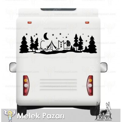 Kamp Yazılı Dağ Manzarası Karavan Sticker