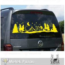 Kamp Yazılı Dağ Manzarası Karavan Sticker 