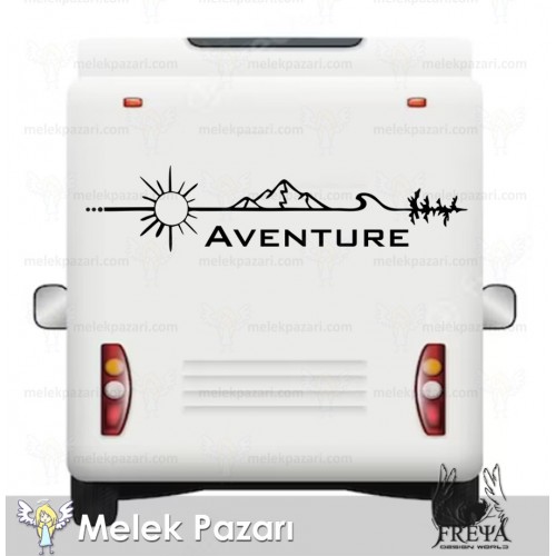 Adventure Dağ ve Güneş Karavan Sticker, Karavan Çıkartmaları