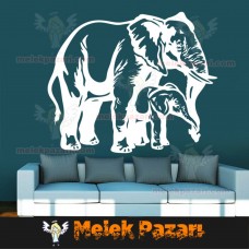 Anne Fil ve Yavru Fil Duvar Sticker, Duvar Dekoru 