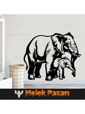 Anne Fil ve Yavru Fil Duvar Sticker, Duvar Dekoru