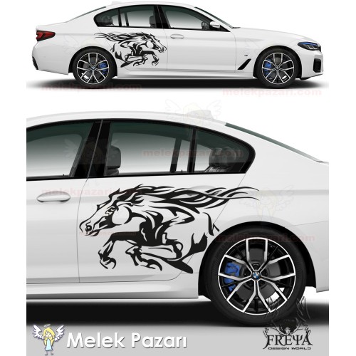 At Araba Arka Çamurluk Sticker, Koşan At Araba Yan Kapı Çıkartma