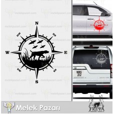 Av Köpeği ve Pusula Sticker. Avcılık Pusula Sticker