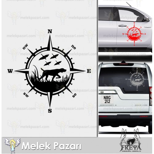 Av Köpeği ve Pusula Sticker. Avcılık Pusula Sticker