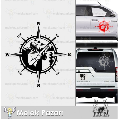 Avcı Pusula Off Road Karavan Sticker. Ördek Avı Sticker