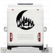 Ay Manzarası Geyik ve Orman Karavan Sticker. Off Road Çıkartmaları 
