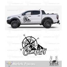 Camping Time Dağ Manzarası Pusula Karavan Sticker. Kamp Pusula Çıkartması 