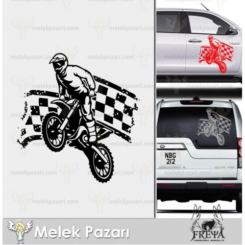 Damalı Yarış Bayrağı Cross Motor Sticker