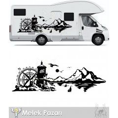 Deniz Feneri Manzara, Pusula Doğa Manzarası Kamp Karavan Sticker