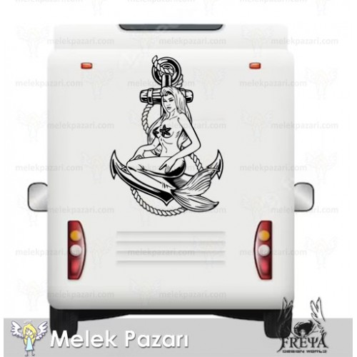 Deniz Kızı ve Gemi Çapası Karavan Sticker. Off Road Çıkartmaları