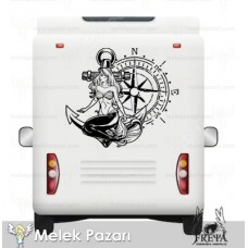 Denizkızı Pusula Karavan Sticker. Denizkızı Tekne Çıkartma