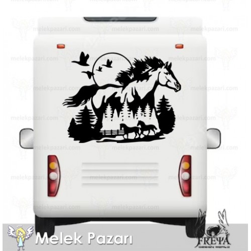 Doğa Manzara ve Atlar Karavan Sticker. Off Road Çıkartmaları