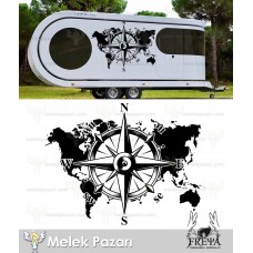 Dünya Pusula Off Road Karavan Sticker 