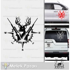 Geyik Avı ve Pusula Sticker. Avcılık Pusula Sticker