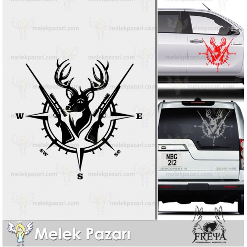 Geyik Avı ve Pusula Sticker. Avcılık Pusula Sticker