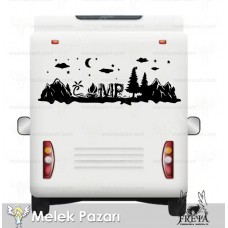 Kamp Dağ Manzarası Karavan Sticker 