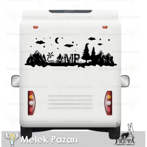 Kamp Dağ Manzarası Karavan Sticker
