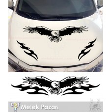 Kartal ve Tribal Alev Oto Sticker, Oto Kaput Cam Sticker 