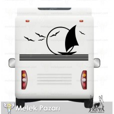 Martılar ve Yelkenli Karavan Sticker. Karavan Çıkartmaları