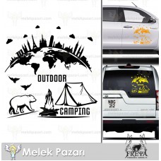Outdoor Kamp Karavan Sticker. Dünya Karavan Sticker 