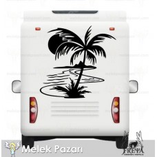 Palmiye Manzara Karavan Sticker. Karavan Çıkartmaları 