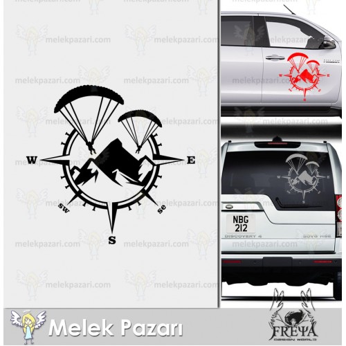Paraşüt Pusula Oto Sticker. Off Road Pusula Sticker