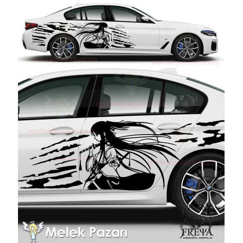 Samuray Kız Yan Kapı Oto Sticker, Samurai Girl Arka Çamurluk Araba Çıkartma
