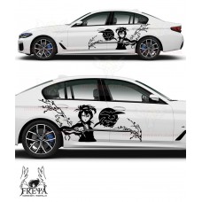 Samuray Kız Yan Kapı Oto Sticker, Samurai Girl Arka Çamurluk Araba Çıkartma