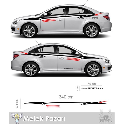 Spor Araba Yan Şerit Sticker, Yarış Şeridi Oto Çıkartma