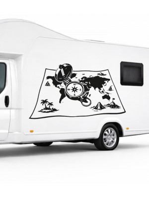 Dünya Haritası Pusula Karavan Sticker 1705