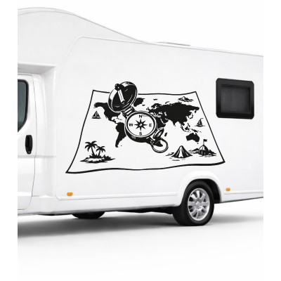 Dünya Haritası Pusula Karavan Sticker 1705 Dünya Haritası Pusula Karavan Sticker 1705