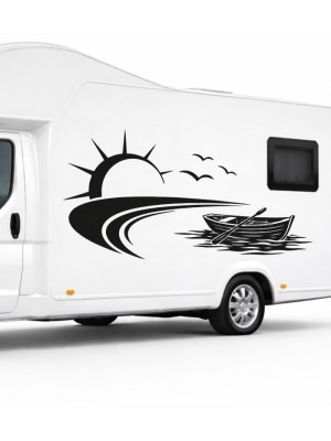 Kayık ve Gün Batımı Kamp, Karavan Sticker Kayık ve Gün Batımı Kamp, Karavan Sticker