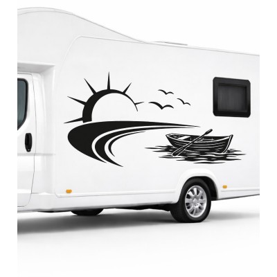 Kayık ve Gün Batımı Kamp, Karavan Sticker Kayık ve Gün Batımı Kamp, Karavan Sticker
