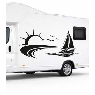 Yelkenli ve Gün Batımı Kamp, Karavan Sticker