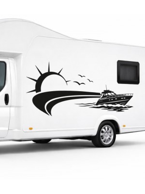 Yat ve Gün Batımı Kamp, Karavan Sticker