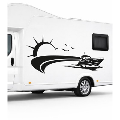 Yat ve Gün Batımı Kamp, Karavan Sticker Yat ve Gün Batımı Kamp, Karavan Sticker