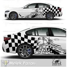 Damalı Yarış Bayrağı Sonic Araba Sticker. Oto Yan Gövde Sticker 