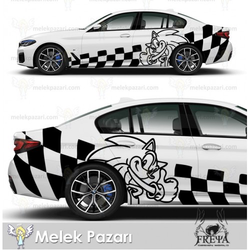 Sonic Damalı Yarış Bayrağı Araba Sticker.