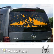 Kamp Çadırı Ay ve Yıldırlar Manzara Karavan Sticker 