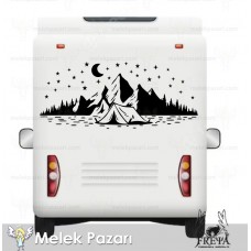 Kamp Çadırı Ay ve Yıldırlar Manzara Karavan Sticker