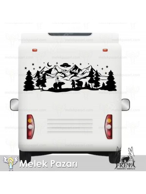 Astronot ve Ayılar Doğa Manzarası Karavan Sticker