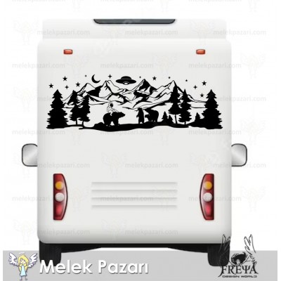Astronot ve Ayılar Doğa Manzarası Karavan Sticker