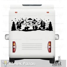 Astronot ve Ayılar Doğa Manzarası Karavan Sticker 