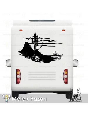 Kaktüs Manzara Karavan Sticker, Çıkartma Kaktüs Manzara Karavan Sticker, Çıkartma