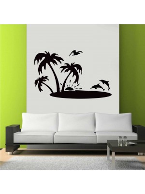 Yunuslar, Ada ve Gün Batımı Duvar Sticker