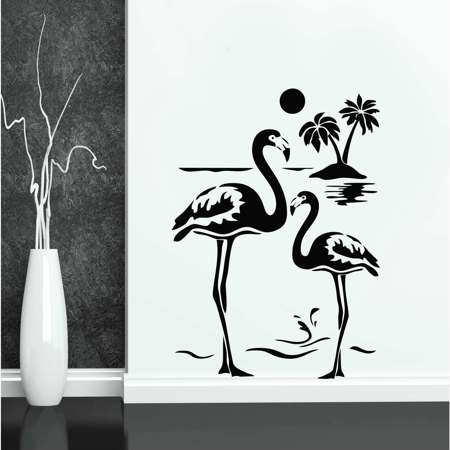 Flamingolar ve Gün Batımı Duvar Sticker