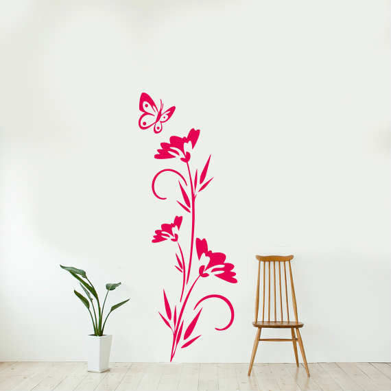 Kelebek ve Çiçek Duvar Sticker