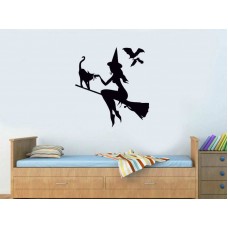 Süpürgeli Cadı ve Kedisi Duvar Sticker 