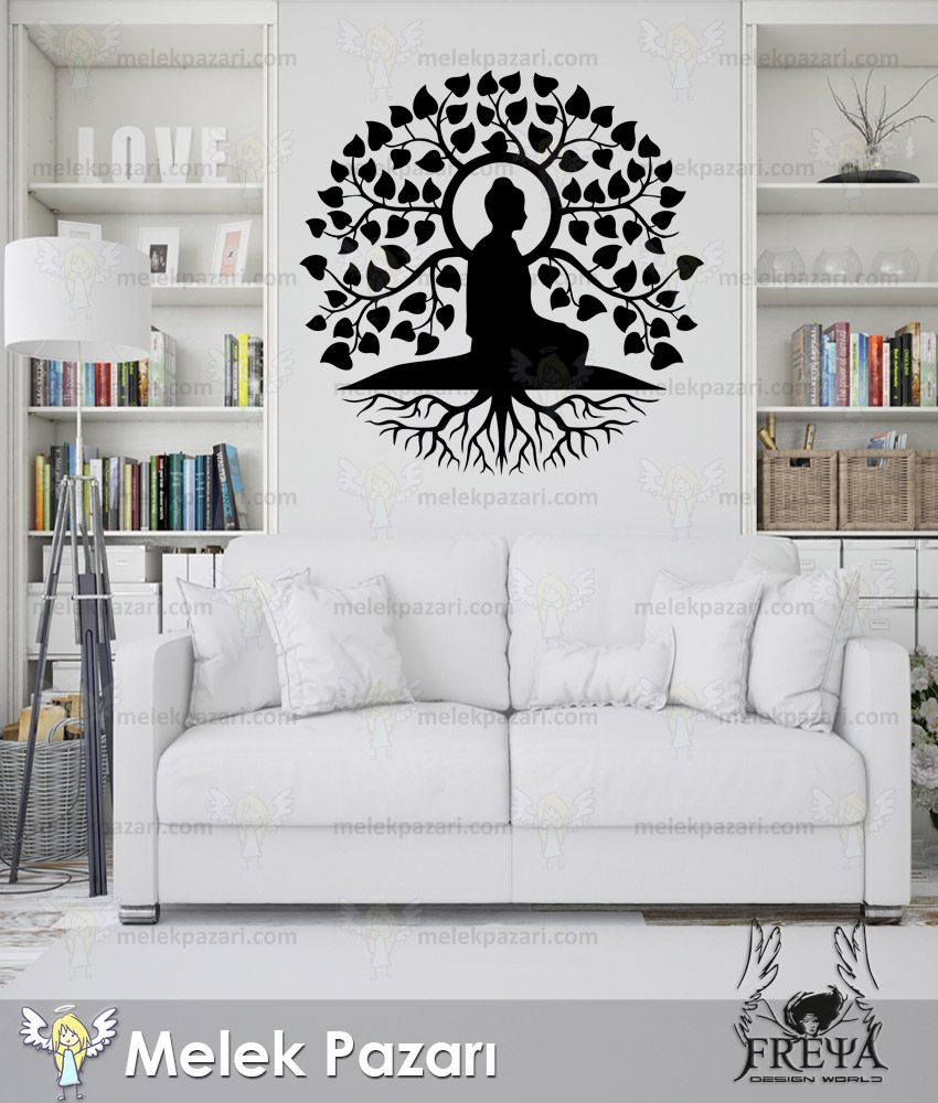 Buddha Ağaç Meditayon Yoga Duvar Sticker
